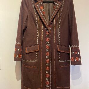 Theme Brown Coat with Orange and White Embroidery and Sequin applicqué